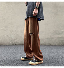 Men Jeans Vintage Brown Jeans Summer Straight Ripped Trousers