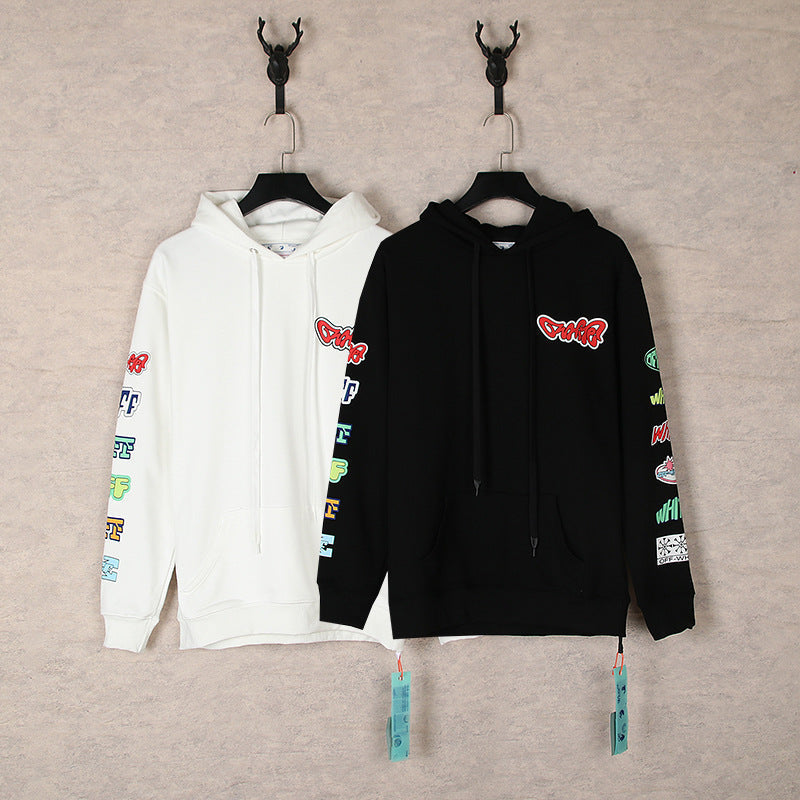 OW cartoon pattern arrow hooded sweater