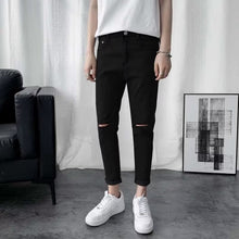 Men Jeans Summer Thin Black Ripped Jeans