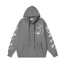 OW mobile phone floral earphone print pattern hooded sweater