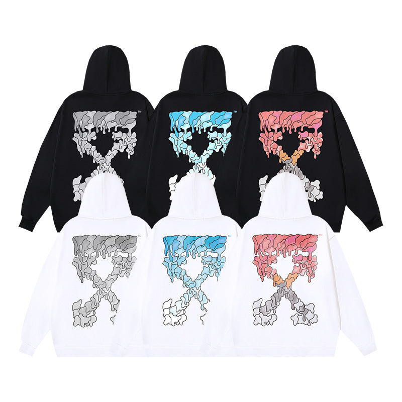 OW Melted Arrow Pattern Pullover Hooded Sweater