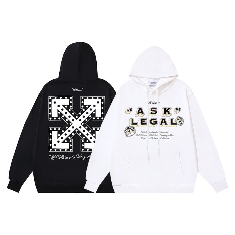 OW letter arrow pattern pullover hooded sweater