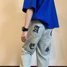 Men Jeans Embroidered Jeans Ripped Men's Summer Baggy Straight Trousers