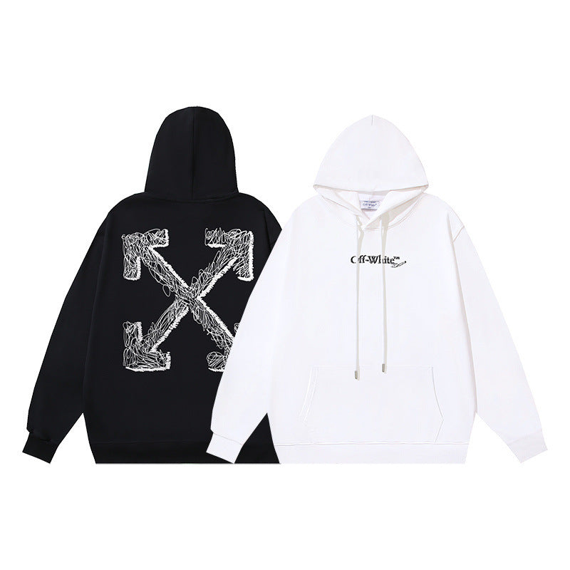 OW twine arrow pencil print pullover hooded sweater