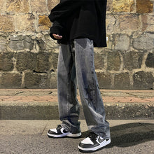 Men Jeans Five-Pointed Star Gray Jeans Men's Loose Straight Wide-Leg Pants Spring and Autumn