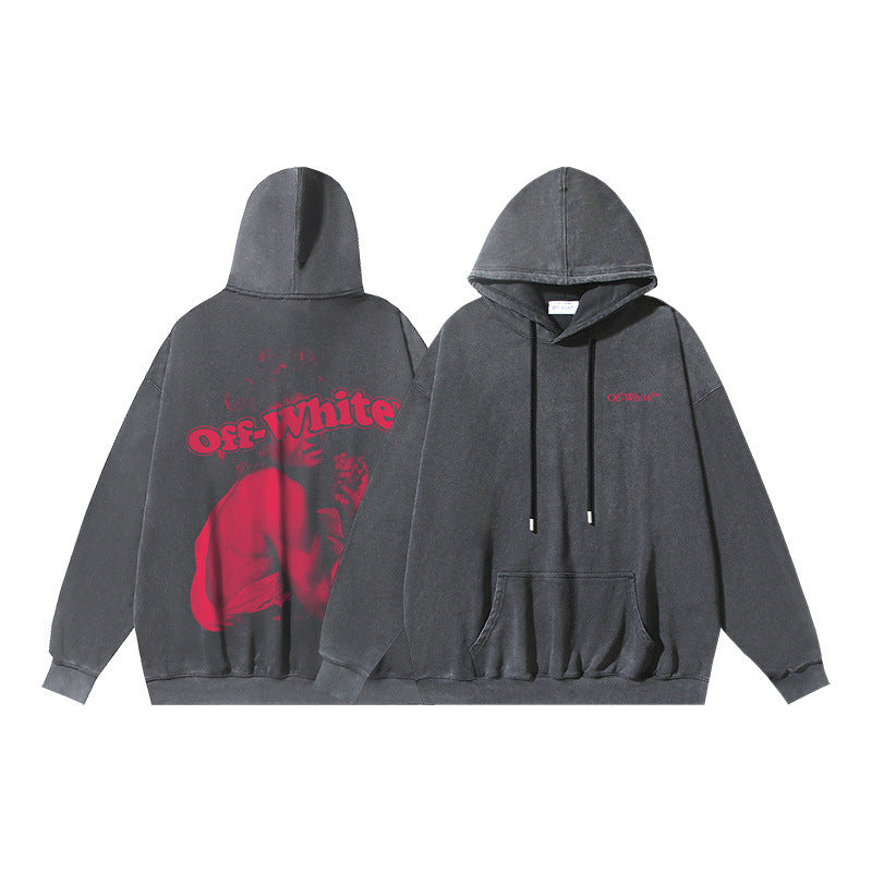 OW Red Bacchus Pattern Pullover Hooded Sweater