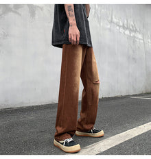 Men Jeans Vintage Brown Jeans Summer Straight Ripped Trousers