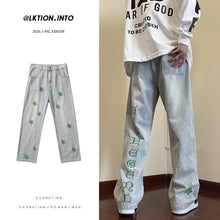 Men Jeans Embroidered Jeans Men's Autumn Oversize Straight-Leg Pants