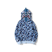 Bathing Ape Bape Hoodie Camouflage Double Hat Autumn/Winter Fleece Cardigan Zipper Loose Shark