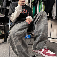Men Jeans Retro Camouflage Pants Loose Straight Cargo Pants Washed Wide Leg Casual Trousers