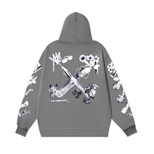 OW mobile phone floral earphone print pattern hooded sweater