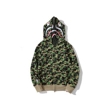 Bathing Ape Bape Hoodie Camouflage Double Hat Autumn/Winter Fleece Cardigan Zipper Loose Shark