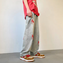 Men Jeans Embroidered Jeans Men's Spring and Autumn Baggy Straight Trousers Spring Pants