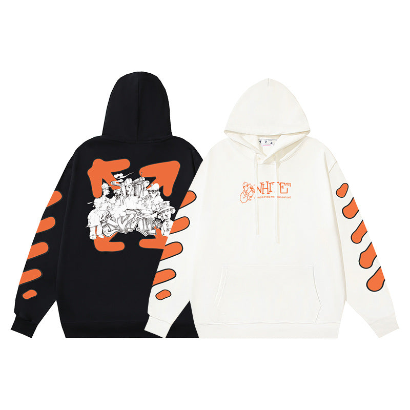 OW cartoon arrow pattern hooded sweater