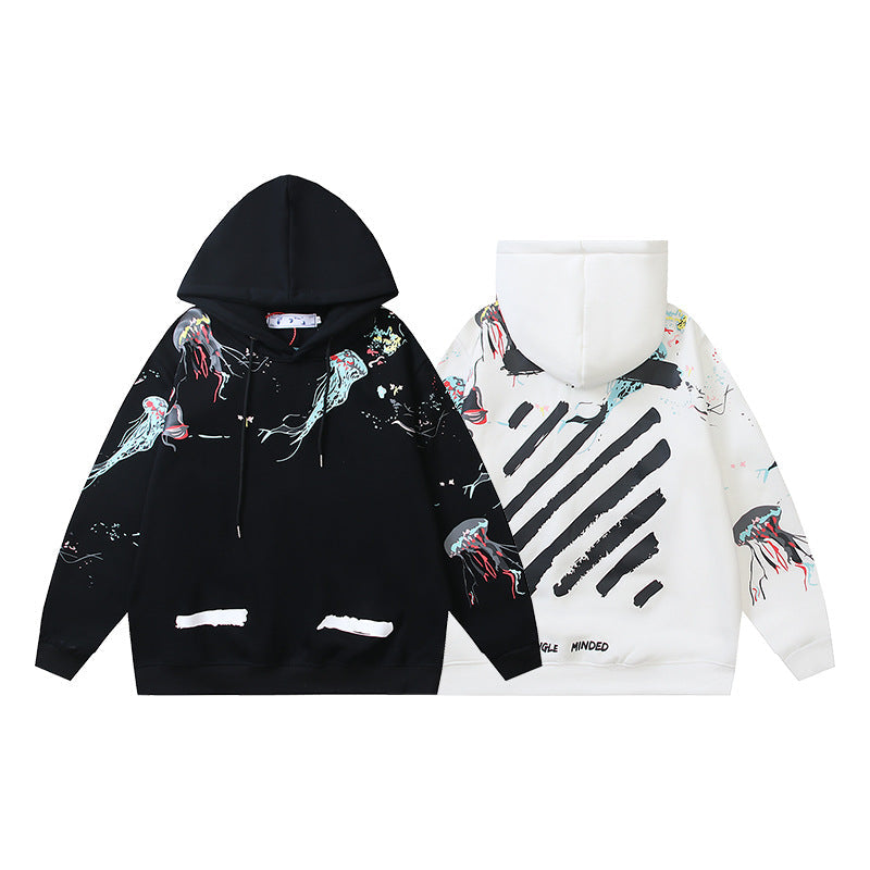 OW Ocean Jellyfish Arrow Pattern Hooded Sweater