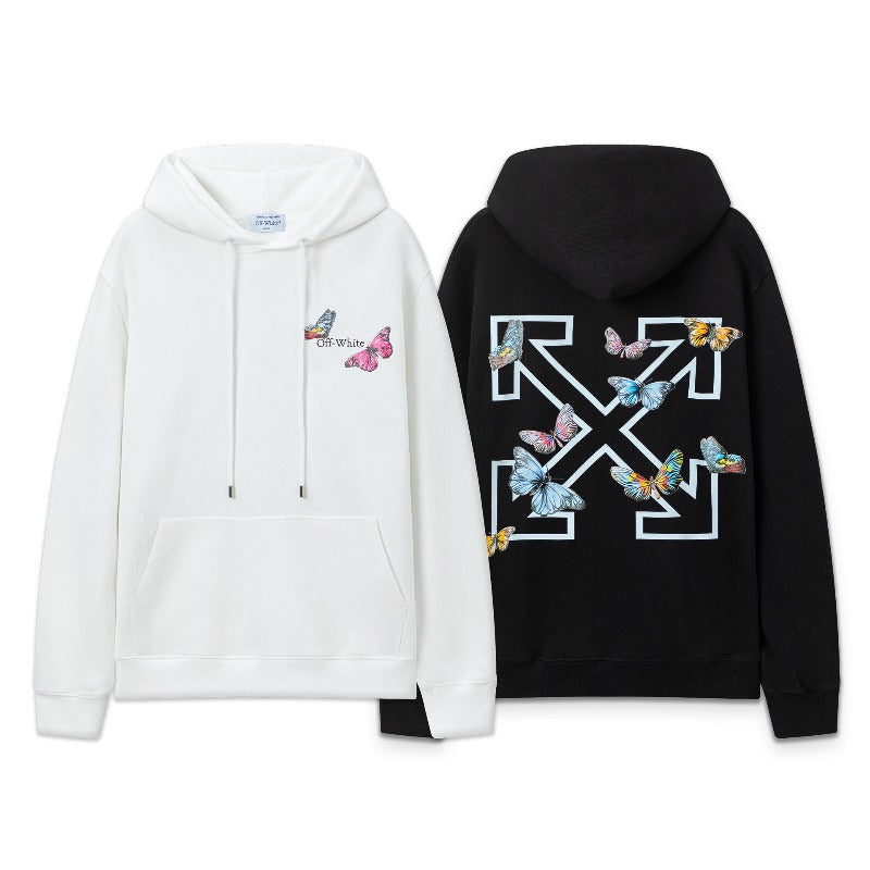 Off White hoodie Butterfly Alphabet Arrow Pattern Pullover Hood
