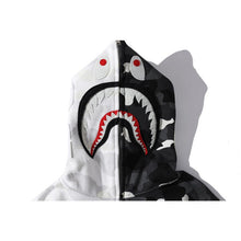 Bathing Ape Bape Hoodie shark head black and white luminous color matching sweater