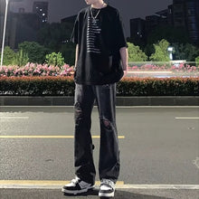 Men Jeans Black Ripped Jeans Summer Trousers Straight Bootcut Trousers