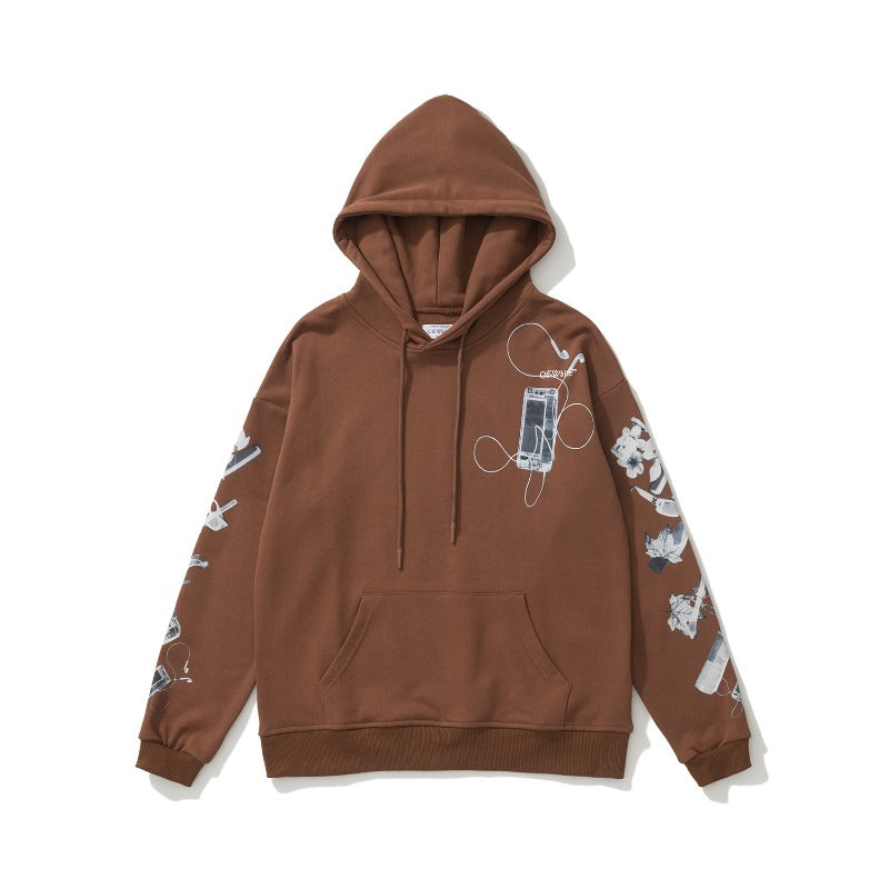 OW headphones flower pattern pullover hooded sweater