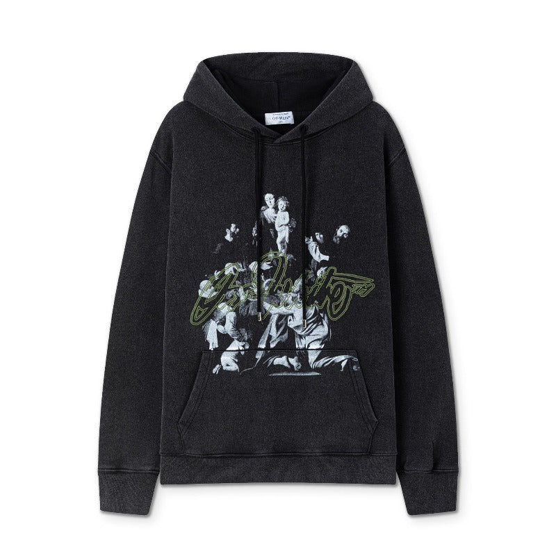 OW oil painting angel portrait pattern pullover hooded sweater
