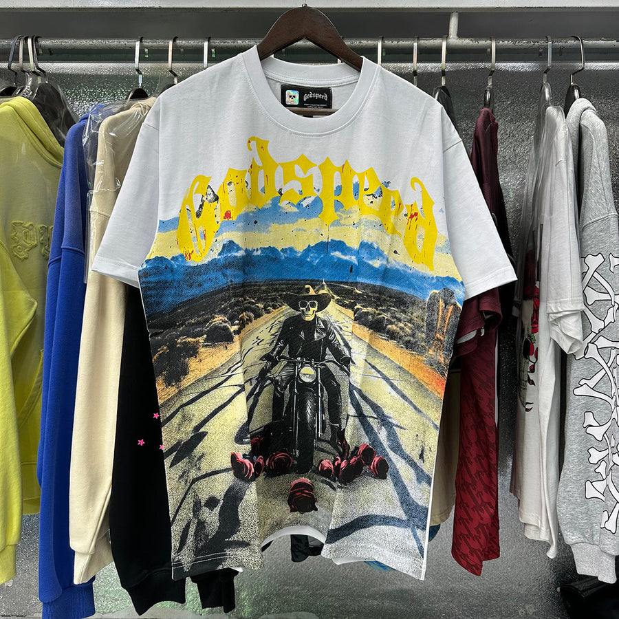 Godspeed T Shirts Knight Rose Print Cotton Casual Short Sleeve Men and Women