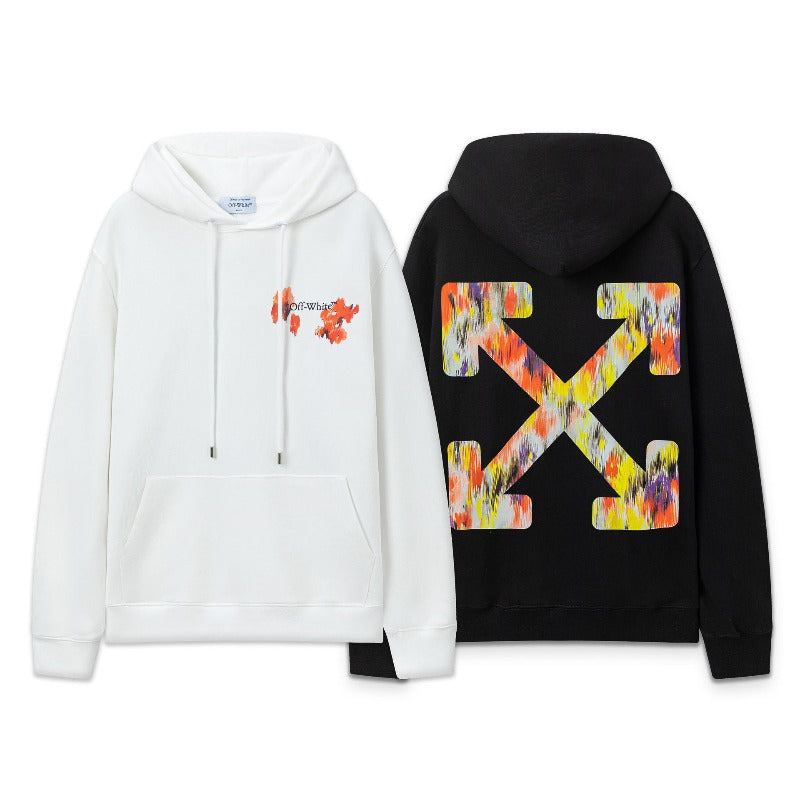 OW Maple Leaf Letter Arrow Pattern Pullover Hooded Sweater