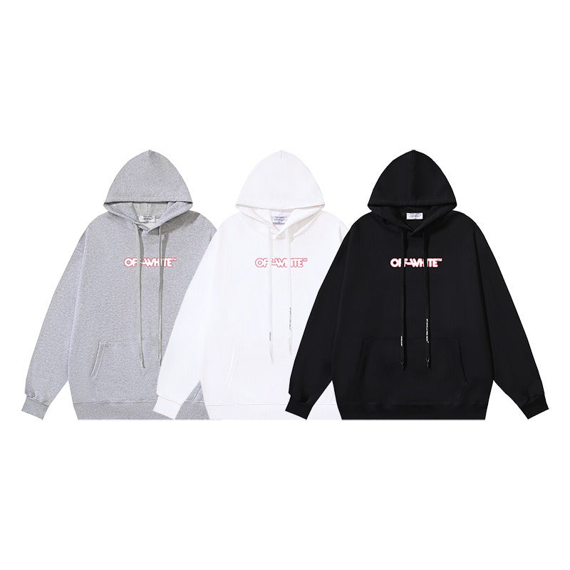 OW letter print pattern pullover hooded sweater