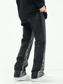 Men Jeans Camouflage Stitching Jeans Men's Spring Straight-Leg Pants Casual Trousers