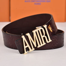 Amiri Belt dark brown cross grain Golden deer logo