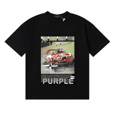 Purple T Shirts Racing Poster Printing Cotton Casual Short Sleeves Men and Women
